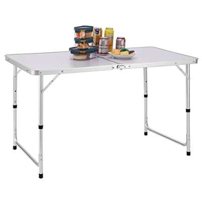 Afbeelding van BAKAJI Picknicktafel met verstelbare hoogte, aluminium frame, inklapsysteem handgreep voor eenvoudig transport, ideaal tuin en maaltijden buiten, 60 x 120 70 cm