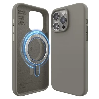 Afbeelding van elago Magnetische siliconen hoes, compatibel met iPhone 15, alle MagSafe accessoires, ingebouwde magneten, hoogwaardige siliconen, volledige bescherming [structuur