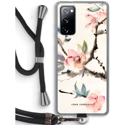 Afbeelding van Case Company® hoesje met Koord geschikt voor Samsung Galaxy S20 FE / 5G Japanse bloemen Telefoonhoesje Zwart Bescherming aan alle Kanten en Over de Schermrand