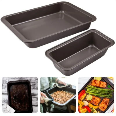 Afbeelding van Cheqo® Bakvorm &amp; Braadslee Set Ovenschotel Braadslede 2 delig Koolstofstaal Chocolade/Taupe Non Stick Krasvast