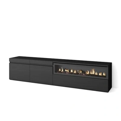 Afbeelding van Skraut Home tv kast, bank, grote opbergruimte, 200 x 45 35 cm, voor tv&#039;s tot 80 inch, elektrische open haard, moderne stijl, zwart