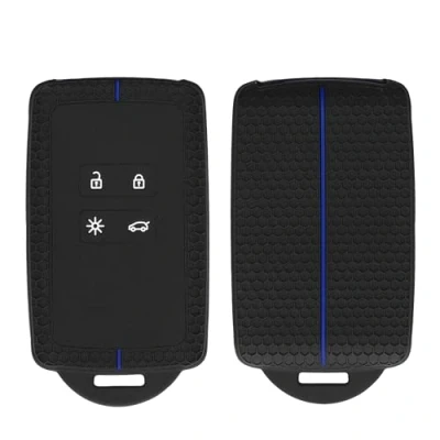 Afbeelding van kwmobile siliconen autosleutel Hoesje geschikt voor Renault 4 knops Smartkey (alleen Keyless Go) met sleutelhanger oog honingraat ontwerp in zwart / blauw