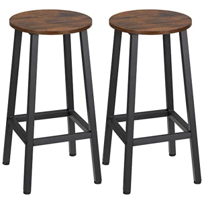 Afbeelding van HOMCOM Set van 2 barkrukken, barstoelen, keukenkrukken, hoog, 65 uur, met voetensteun, frame staal, rustiek bruin en zwart