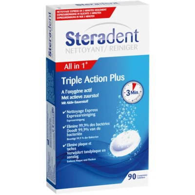 Afbeelding van Steradent Triple Action Plus Kunstgebit Reiniger 90 tabletten