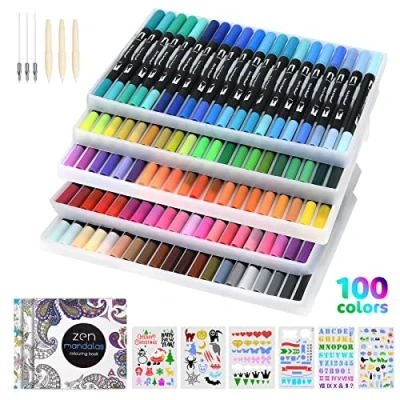 Afbeelding van Vicloon 100 kleurpennen, dubbele punt, kunstmarkers, voor kalligrafie, volwassenen, schetsen, schilderen, cadeau kinderen en volwassenen