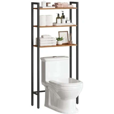 Afbeelding van HOOBRO WC plank, Opbergrek voor Toilet, 3 tier Opbergbakken, Badkamer Opbergkast, Wasmachine met Multifunctionele Planken, Rustieke Bruin EBF41TS01