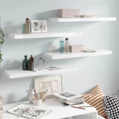 Afbeelding van Wandschappen zwevend 4 st 80x23,5x3,8 cm MDF hoogglans wit