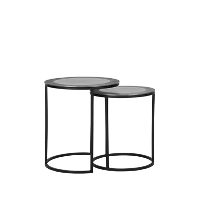 Afbeelding van Pair salontafel metaal antiek grijs set van 2
