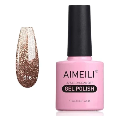 Afbeelding van AIMEILI gellak gelnagellak, UV/LED, Off Gel Polish Tinsel Toast Gold Diamond (016), 10 ml