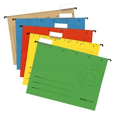 Afbeelding van Herlitz 5874656 hangmap, DIN A4, kraftkarton, 230 g/m², verschillende kleuren, 5 stuks