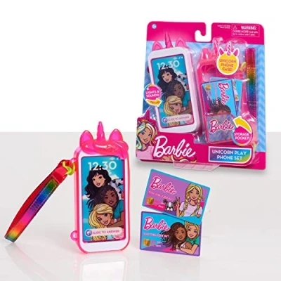 Afbeelding van Barbie Just Play Eenhoorn speeltelefoonset met licht en geluid, telefoonhoes riem voor mobiele telefoon kinderen vanaf 3 jaar