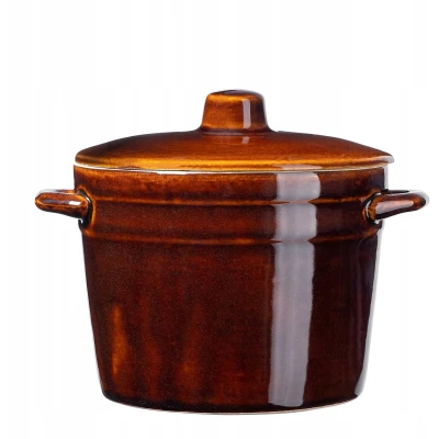 Afbeelding van KADAX Steenpan van aardewerk, keramische pan met handgrepen aan de zijkant en deksel, vaatwasmachinebestendig, gistingspot, handgemaakt, voor komkommers (2,5 l)