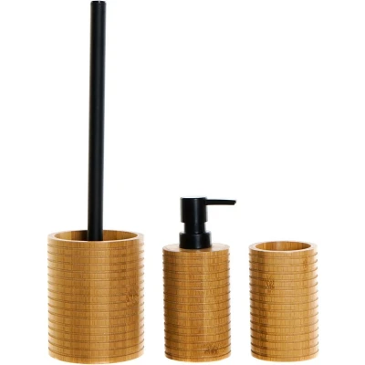 Afbeelding van Badset DKD Home Decor Zwart 7 x 16,5 cm Natuurlijk (3 Onderdelen)