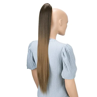 Afbeelding van Prettyshop H117 paardenstaart extra lange, stijve kunstvezel, hittebestendig, 71 cm, bruin