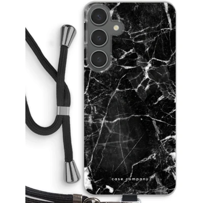 Afbeelding van Case Company® hoesje met Koord geschikt voor Samsung Galaxy S24 Plus Zwart Marmer Telefoonhoesje Bescherming aan alle Kanten en Over de Schermrand