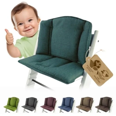 Afbeelding van BAMBINIWELT Vervangende kussenhoes geschikt voor de Stokke Tripp Trapp kinderstoel (olijfgroen gemêleerd)