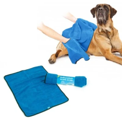 Afbeelding van Badhanddoek voor hond microfiber 100x70cm blauw 100x70 cm