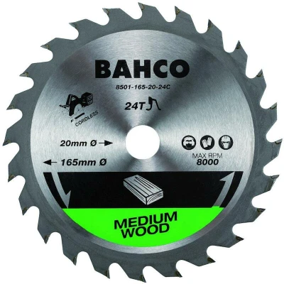 Afbeelding van BAHCO 8501 136 20 24C cirkelzaagblad met hardmetalen tanden, voor snoerloze machines, hout, 24 TPI, mm x