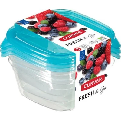 Afbeelding van Curver Set Fresh&amp;Go Vierkant 3x0,25l Transparant /Blauw