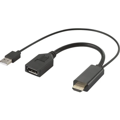 Afbeelding van Renkforce RF 4777274 HDMI / DisplayPort Adapterkabel [1x stekker, USB A 2.0 stekker 1x bus] Zwart 4K UHD 0.15 m