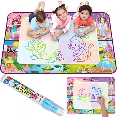 Afbeelding van Retoo Water Doodle 3 jaar, cadeau voor meisjes, Magic Doodle, waterverf, mat, 100 x 80 cm, met 1 pen, schildermat kinderen, schilderset