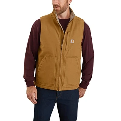 Afbeelding van Carhartt Washed Duck Sherpa Lined Bruin Mock Neck Vest Heren