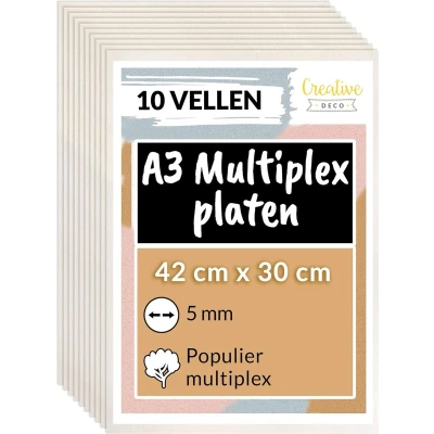 Afbeelding van Creative Deco 10 x A3 Multiplex Platen 420 300 5 mm (+/ 0.5 mm) van Hout Ideaal voor Huisdecor, Ambachten, Laserknipsel, CNC Machine, Rolzaag, het Stenciling, Pyrografie
