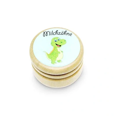 Afbeelding van Melktanddoos, tanddoos melktanden fotodoos van hout met draaisluiting in diverse motieven voor jongens en meisjes 44 mm (DINO) Made EU 7014