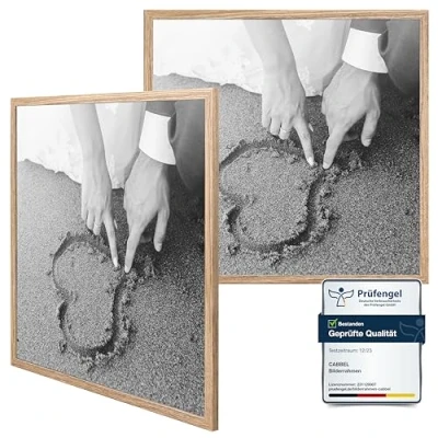 Afbeelding van CABBEL Set van 2 fotolijsten 60 x cm, eiken, lijst voor documenten, collage, posters, mdf houten en acrylglas, fotolijst, puzzel, foto&#039;s, om op te hangen, eiken