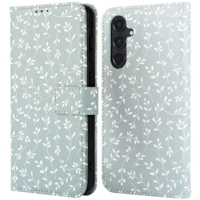 Afbeelding van imoshion Hoesje Geschikt voor Samsung Galaxy A55 Design Bookcase smartphone Smoke Green Flowers