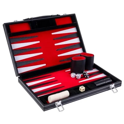 Afbeelding van Backgammon 15&quot; rood / zwart wit gestikt