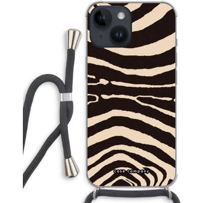 Afbeelding van Case Company® hoesje met Koord geschikt voor iPhone 14 Arizona Zebra Telefoonhoesje Zwart Extra Bescherming aan alle Kanten en Over de Schermrand