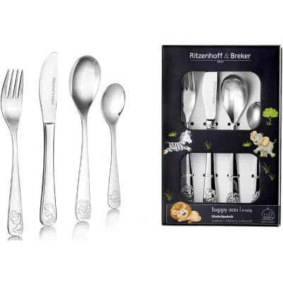 Afbeelding van Kinderbesteck Happy Zoo Set van 4