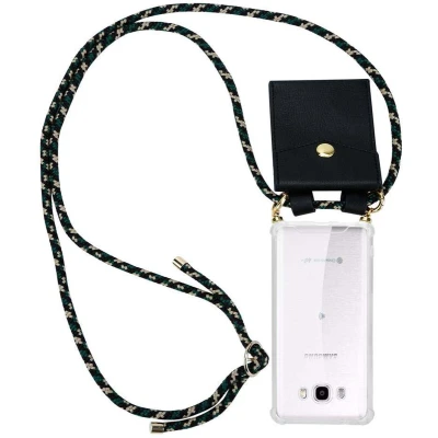 Afbeelding van Cadorabo Hoesje geschikt voor Samsung Galaxy J7 2016 in CAMOUFLAGE Silicone Mobiele telefoon ketting beschermhoes met gouden ringen, koordriem en afneembare etui