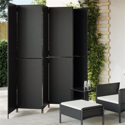 Afbeelding van Kamerscherm 6 panelen poly rattan zwart