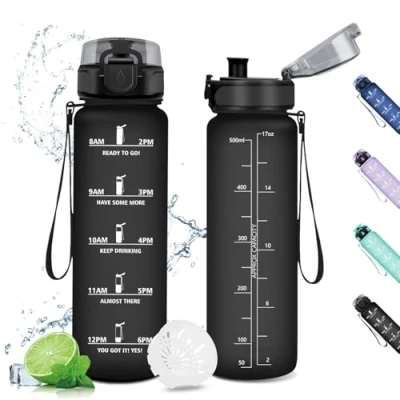 Afbeelding van 500 ml waterfles, kinderwaterfles, lekvrije sportfles met motiverende tijdweergave, fietsfles, sportschool, school, gym