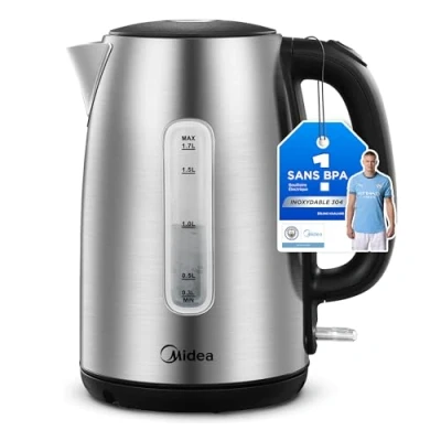 Afbeelding van Midea Waterkoker MK 17S30A2, 1,7 l, roestvrij staal, BPA vrij, snelle verwarming 2200 W, geïsoleerde handgreep met waterniveau indicator, led display en oververhittingsbeveiliging