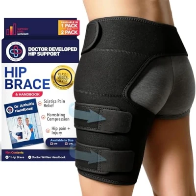 Afbeelding van Dr. Arthritis Heupspalk, verlicht pijn Piriformis en heupzenuwsyndroom, compressiemouwen dijen ischiasbeenwarmers, vrouwen mannen [S/M, zwart, eenheid, rechterbeen]