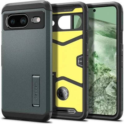 Afbeelding van Spigen Tough Armor Hoesje voor de Google Pixel 8 Back Cover met Kickstand Groen