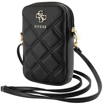 Afbeelding van Guess Quilted 4G Metal Logo Wallet Pouch met Riem (7 Inch) Zwart