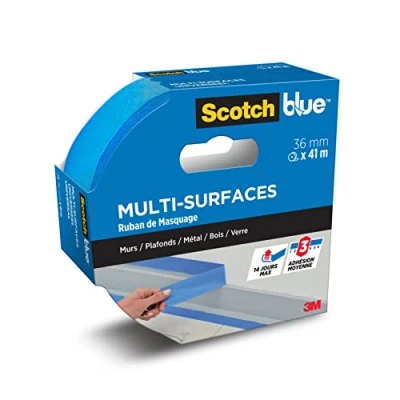 Afbeelding van ScotchBlue Afplakband voor meerdere oppervlakken, 36 mm x 41 m, Scotch multifunctionele tape schilderwerk en decoratie, binnen buiten, uv bestendig, 70% PEFC