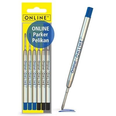 Afbeelding van Balpenvullingen 6 x van ONLINE, geschikt voor Parker etc I lijn M internationale standaard onuitwisbaar universele vullingen lengte 9,8 cm school, kantoor kleur blauw
