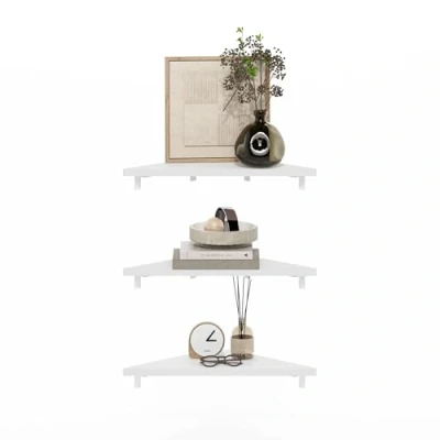 Afbeelding van Furinno Rossi Set van 3 zwevende hoekplanken, driehoekig, wit
