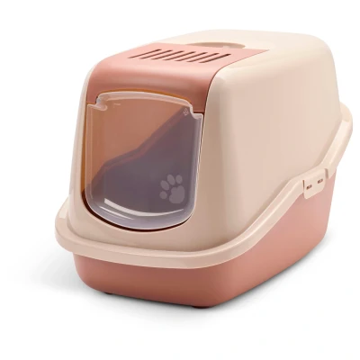 Afbeelding van Savic Kattenbak Nestor Startset: toilet champagne roze/ toscane rood + 2 filters 12 zakken