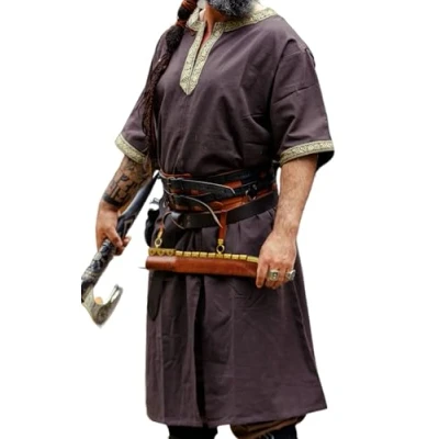 Afbeelding van Viking tuniek, Richard, middeleeuwse kleding, LARP, groen, Donkerbruin