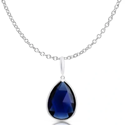 Afbeelding van Crystalline Azuria Dameshalsketting met hanger traan 18 karaat witgoud verguld blauwe kristallen van saffier zirkonia, Kristal, Kristal