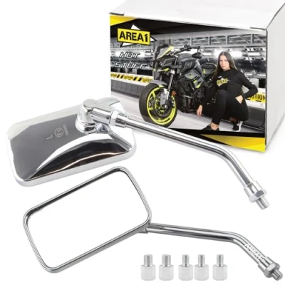 Afbeelding van Area1 Spiegelset, chroom, motorfiets, 2 x M10, rechtse schroefdraad, compatibel met ECH