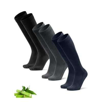 Afbeelding van DANISH ENDURANCE Hoge sokken van ultrazachte bamboevezel, hoog, heren en dames, 3 stuks, Veelkleurig (Zwart, Grijs, Marineblauw)