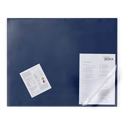 Afbeelding van Durable Schrijfonderlegger 720307 (met transparante afdekvel, 650 x 520 mm) 1 stuk, donkerblauw, met overlay.