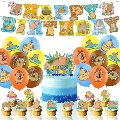 Afbeelding van Doyomtoy Kapybara, 30 stuks, Capybara feestaccessoires, cupcake banners, ballonnen, capybara, decoraties voor verjaardagsfeesten, verjaardagsfeestjes